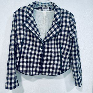 Vintage Moschery Wool Blazer Jacket Navy Blue / White Plaid Made in USA Size 14